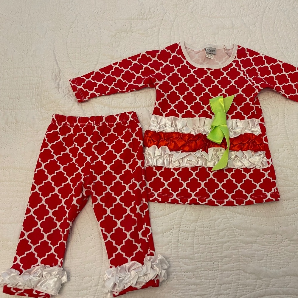 Stephan Baby  2 piece ruffled holiday outfit